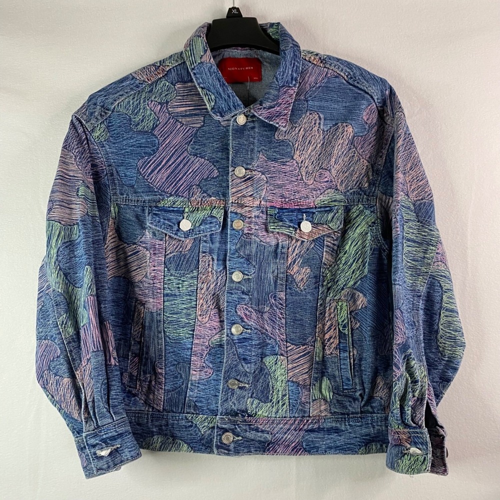 Signature 8 Denim Jacket Pastel Print Women's Jean Jacket Casual Easter Sz S NWT